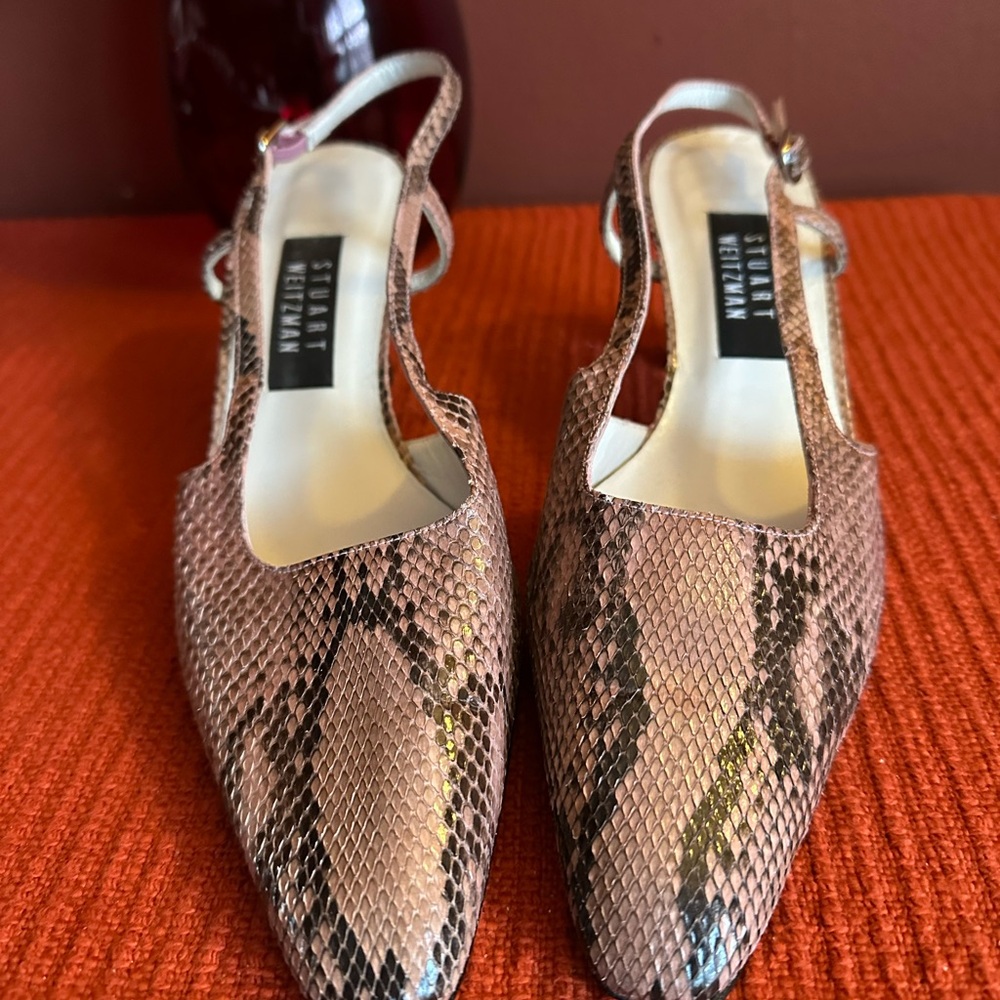 Stuart Weitzman powdery pink and black snake skin Slingback Heels Size 10 B - Picture 2 of 7